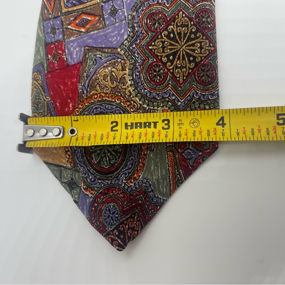 Chez Roffe Red Blue Gold Abstract Silk Necktie - Picture 6 of 6